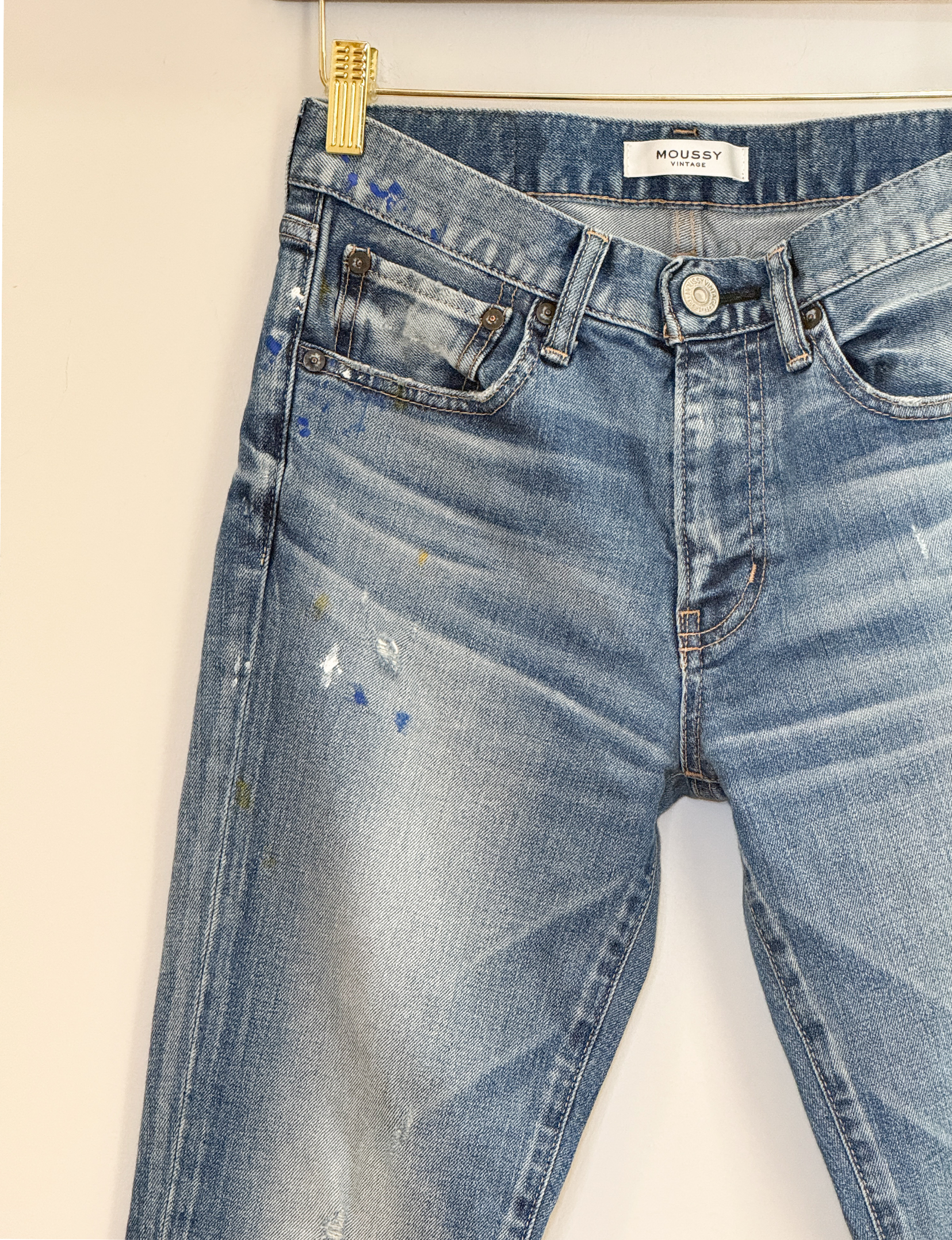 Moussy Painted Skinny Jean, Light Wash