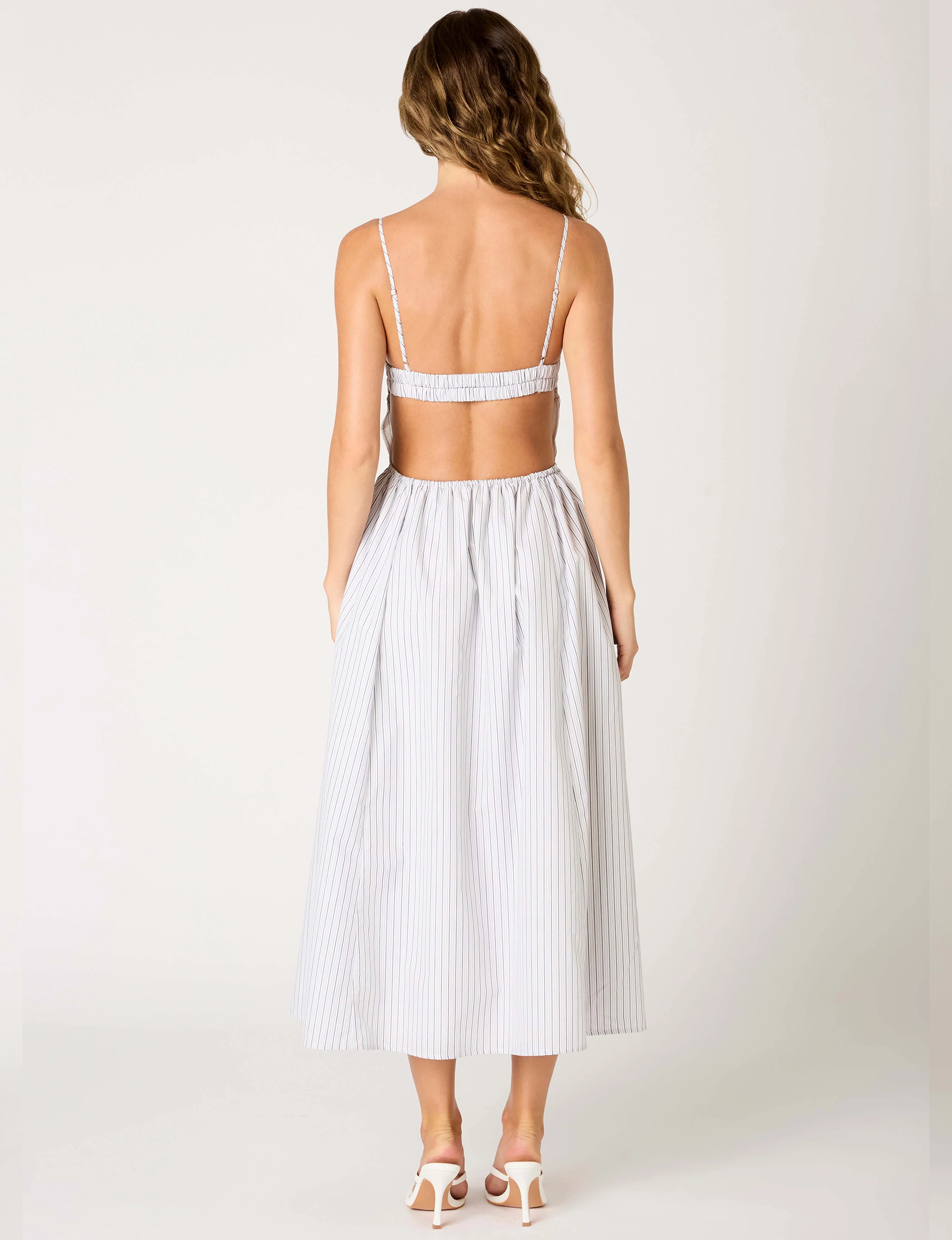 Destene Dress, White/Grey Stripe