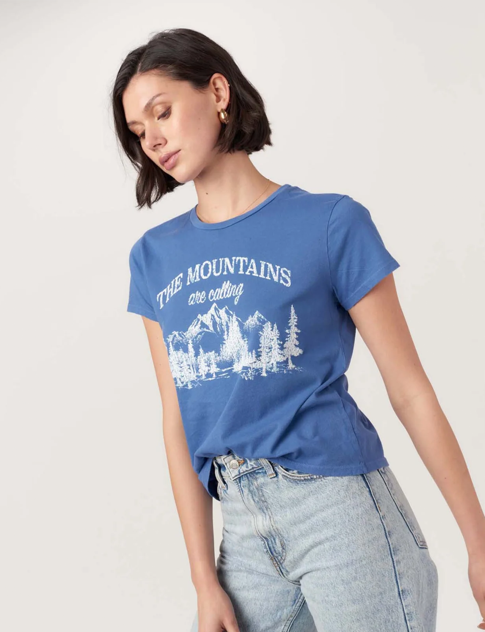 The Mountains Are Calling Flocked Tee, Blue Yonder