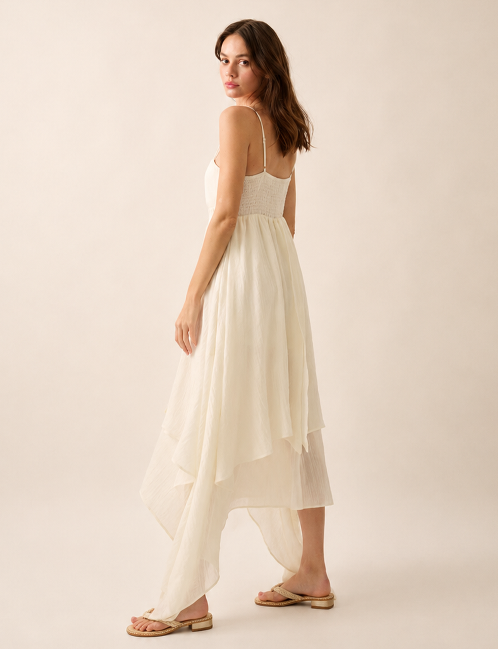 Keyhole Bodice Dress, Cream