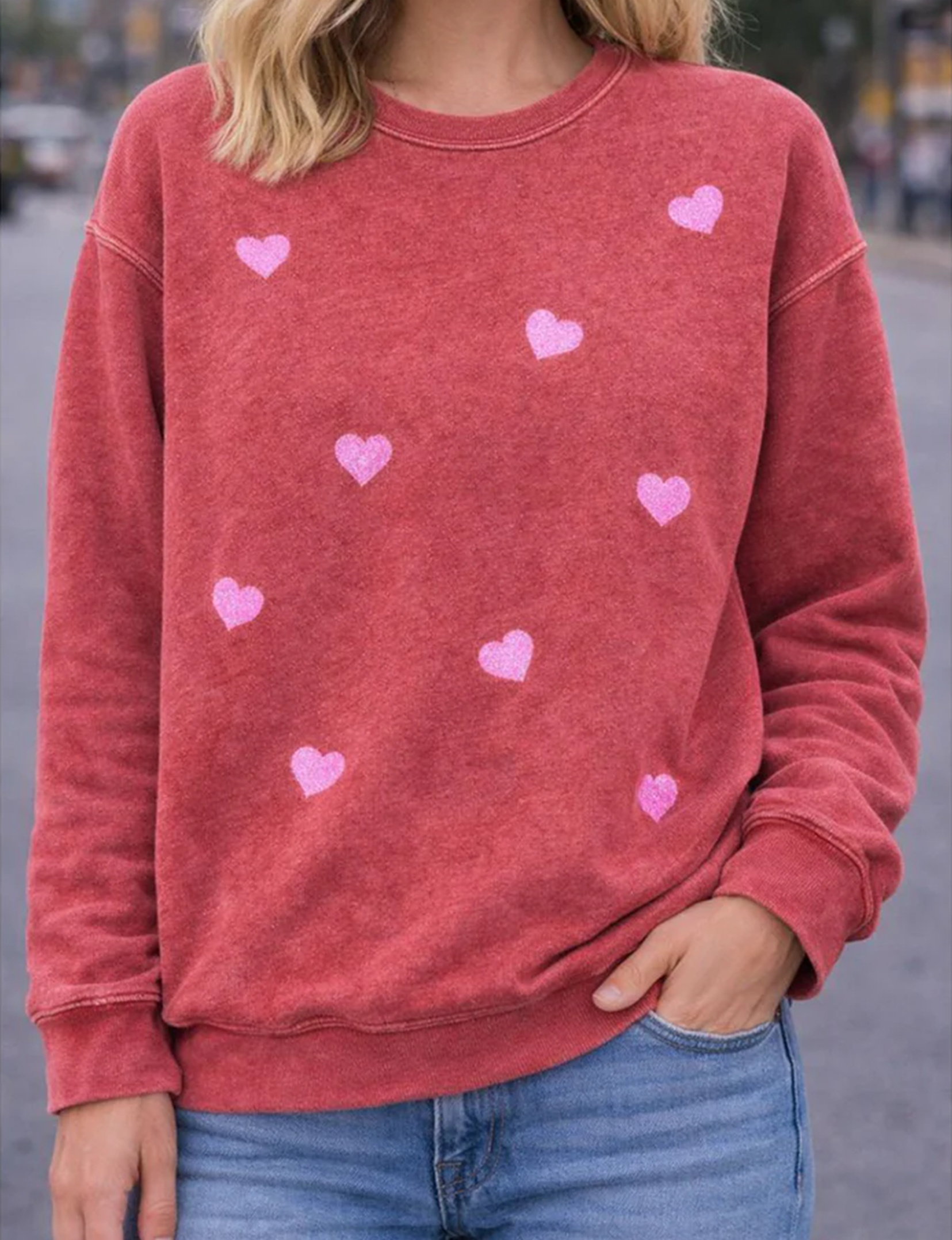 Heart All Over Sweatshirt, Scarlette Red