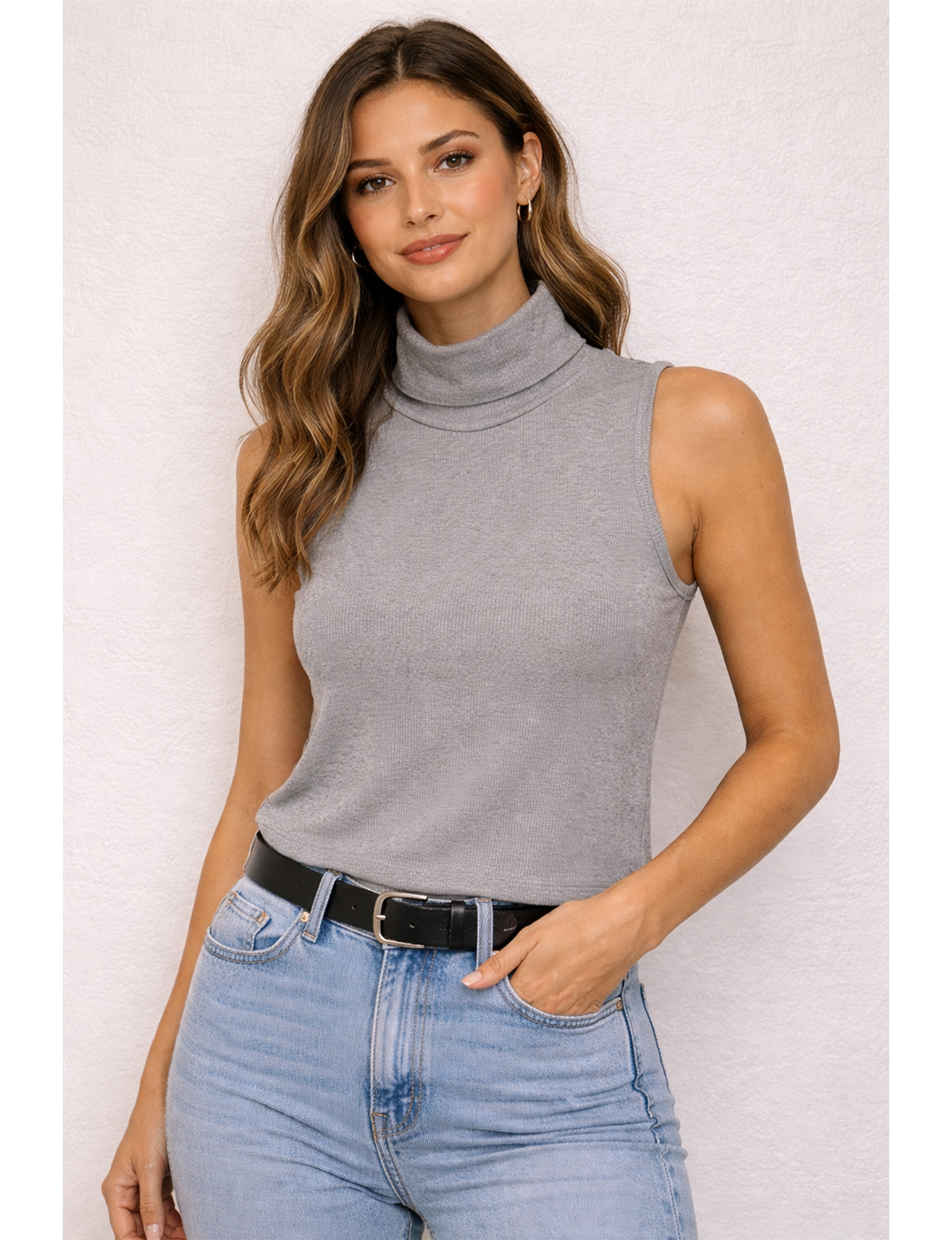 Turtleneck Tank, Heather Grey