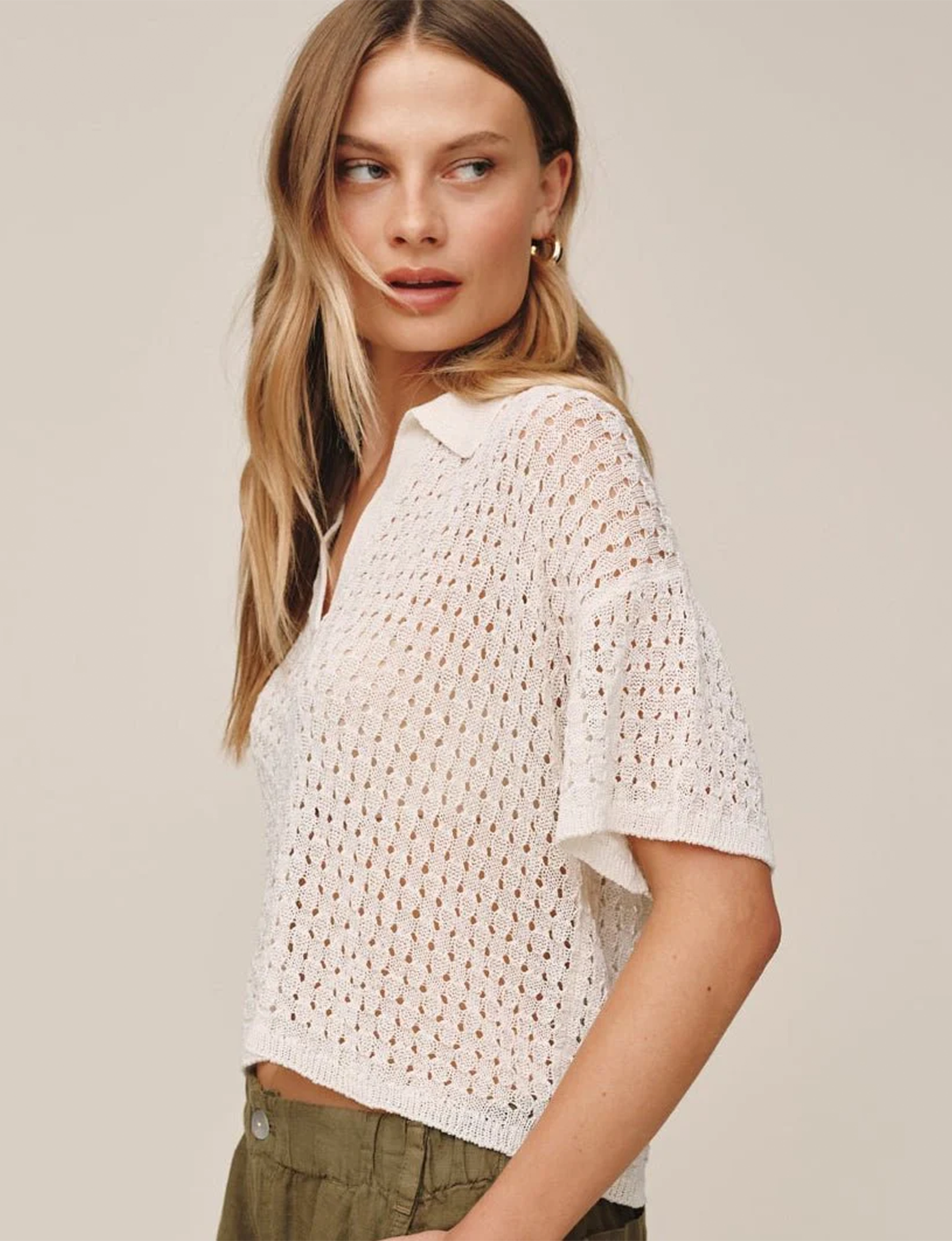 Dafne Cropped Pullover, Sand/Stone