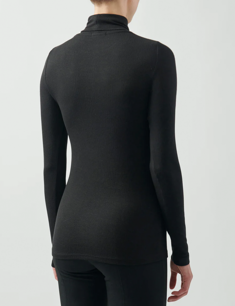 Modal Rib Long Sleeve Turtleneck, Black