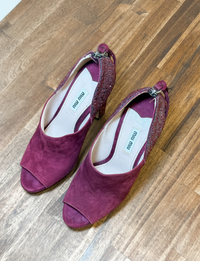 Miu Miu Suede + Glitter Peep Toe Heel, Burgundy