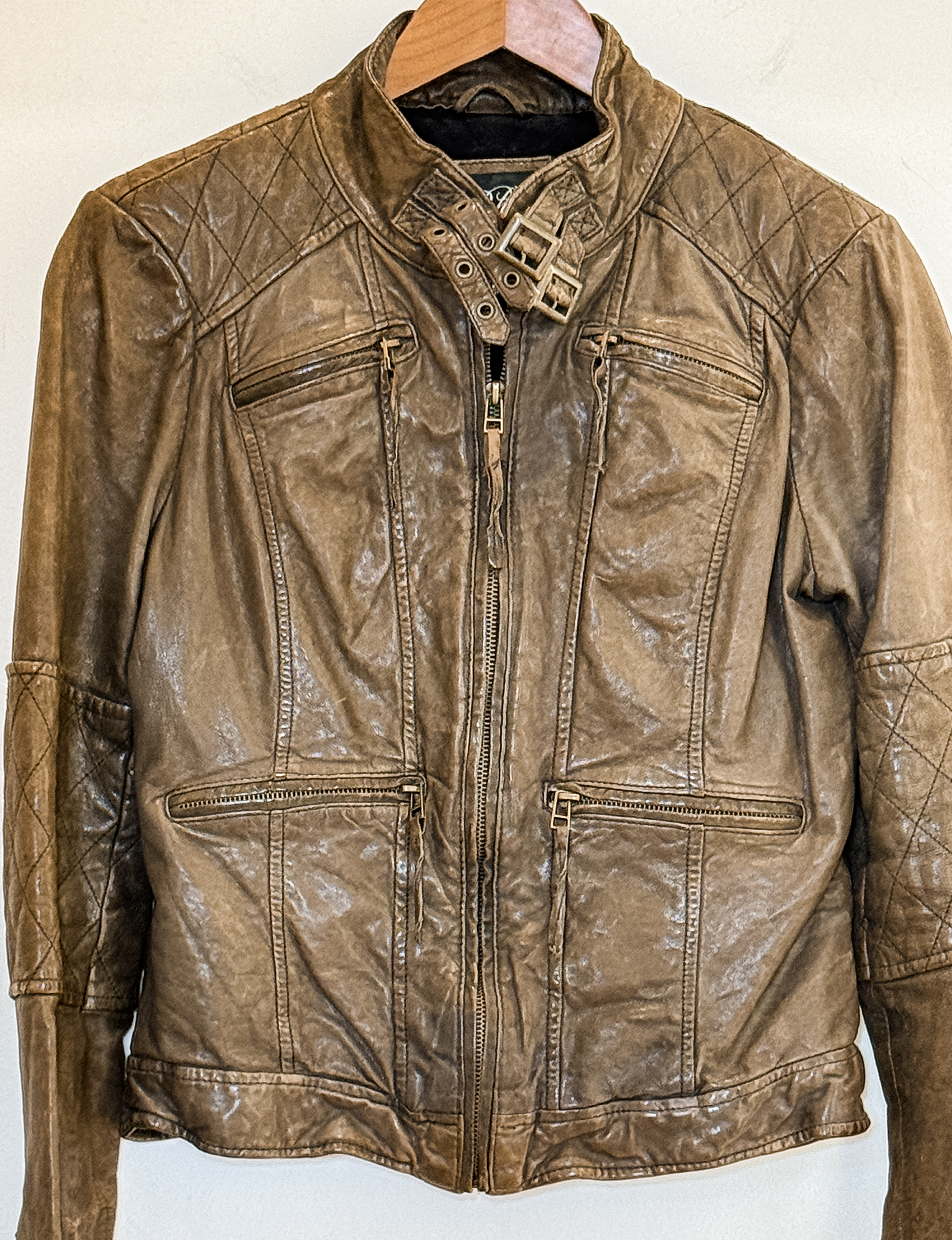 Blanc Noir Buckle Leather Jacket, Bark