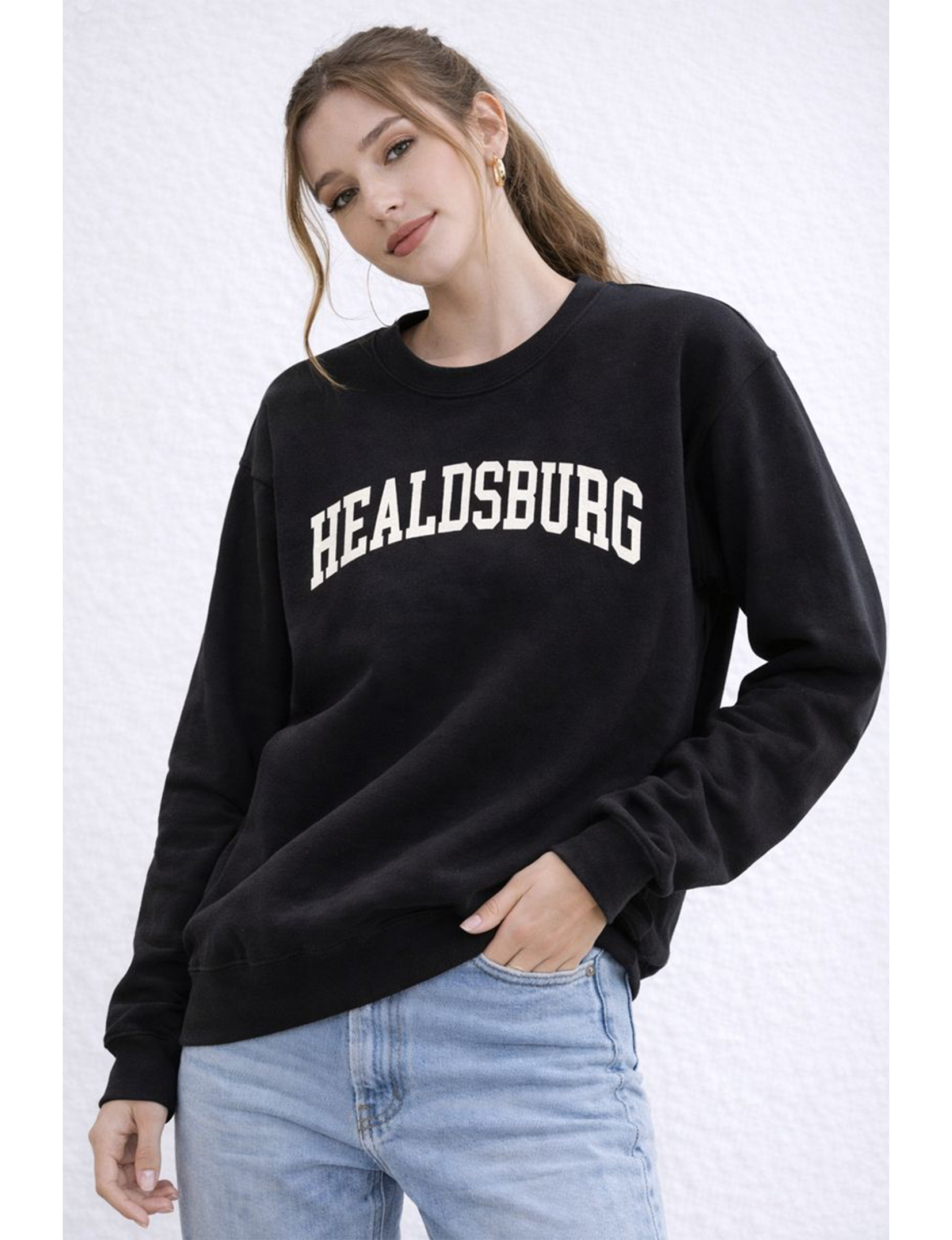 Healdsburg Crew Sweatshirt, Black/Cream
