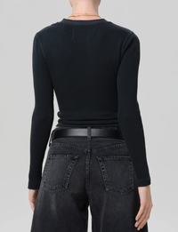 Drea Waffle Henley, Washed Black