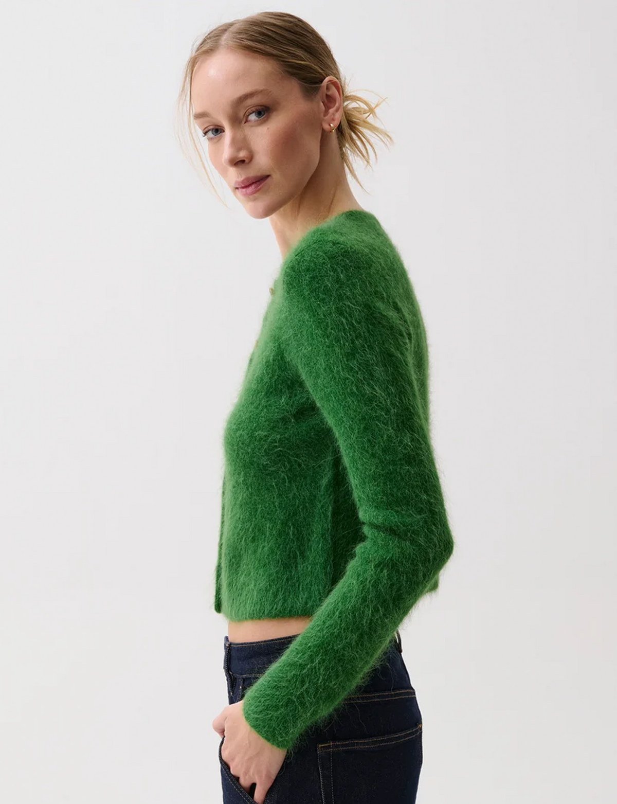 Yara Alpaca Shrunken Cardigan, Vivid Moss