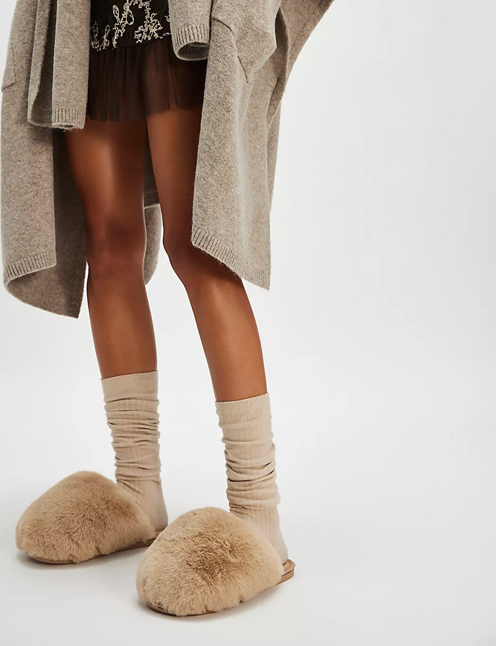 Snowball Slipper, Taupe Faux Fur