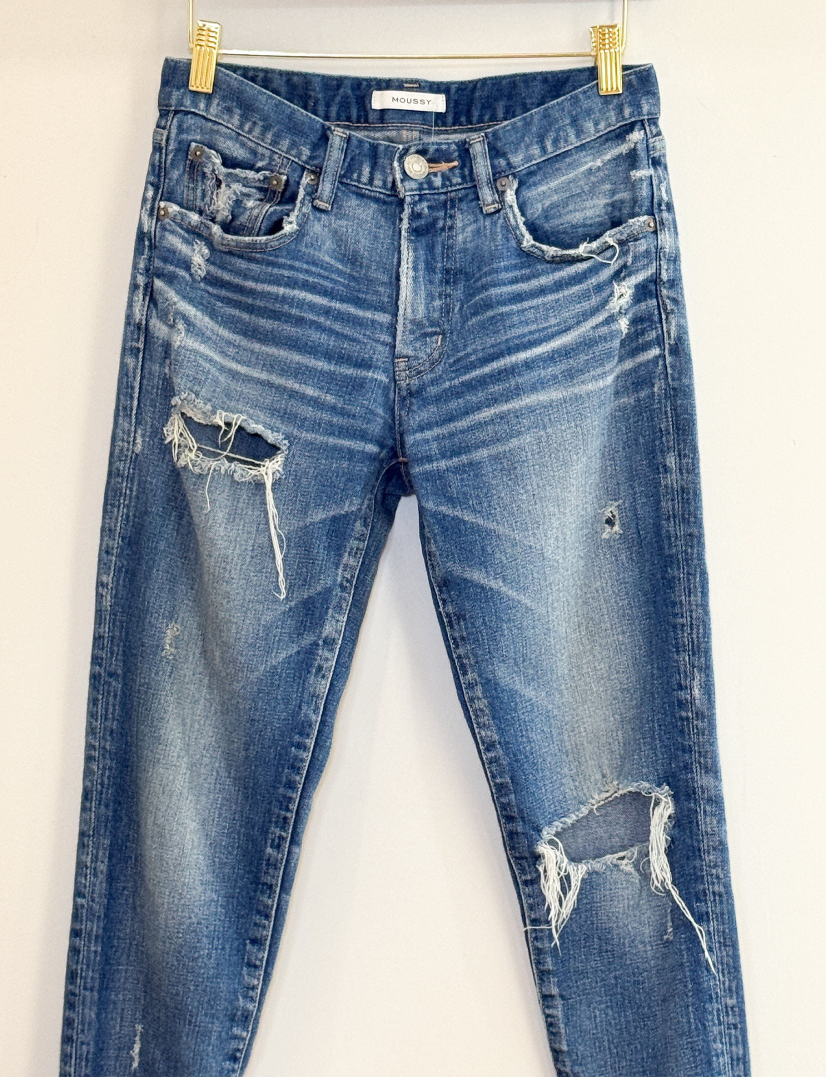 Moussy Distressed Skinny Jeans, Medium Wash