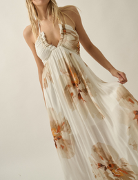 Abstract Halter Maxi Dress, Floral/Cream