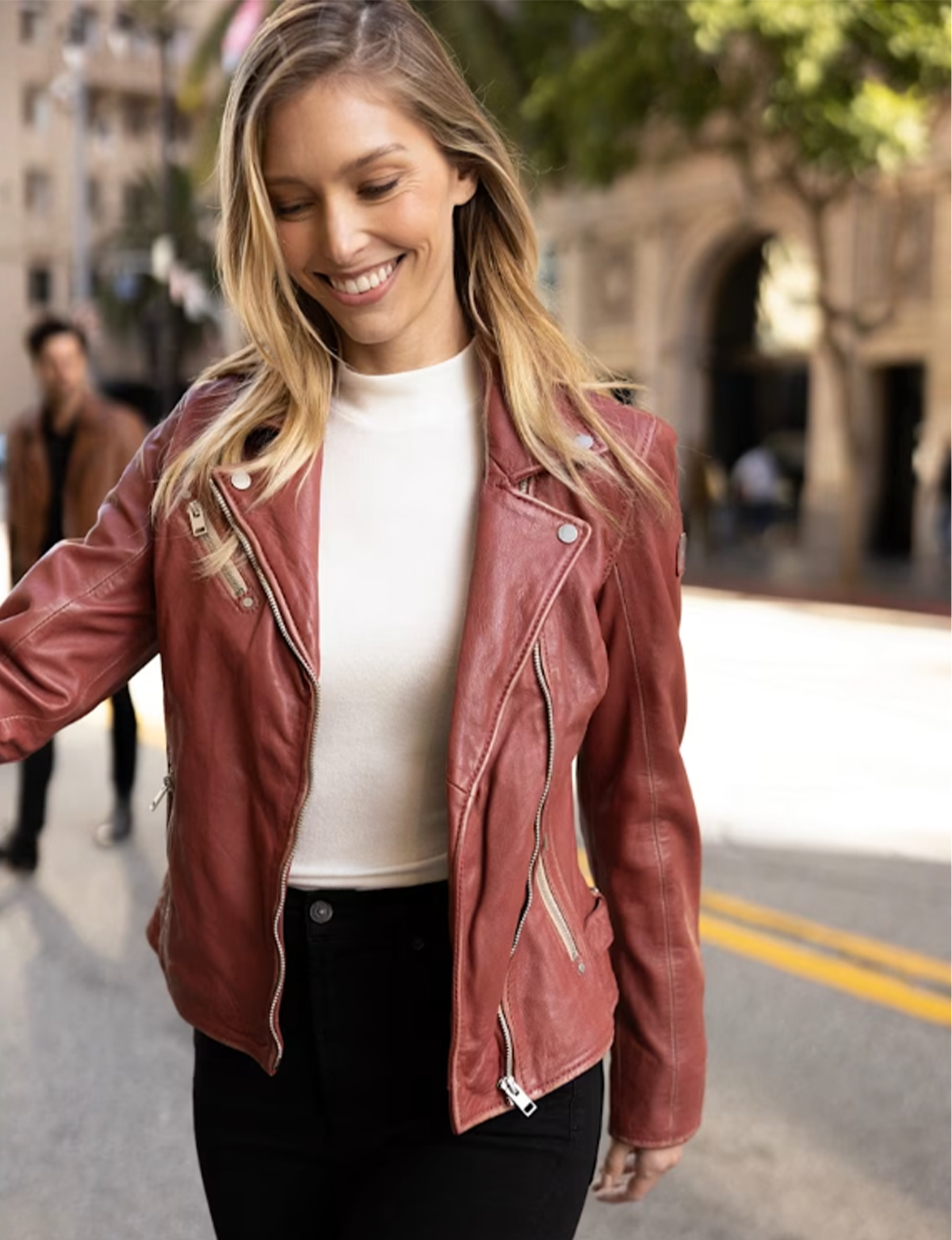 Sofia Leather Moto Jacket, Astro Dust