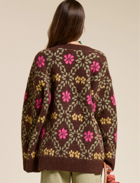 Retro Fuzzy Cardigan, Brown/Floral
