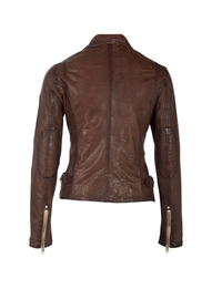 Sofia Leather Moto Jacket, Brown