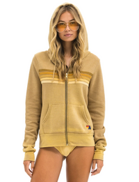 5 Stripe Zip Hoodie, Faded Tan