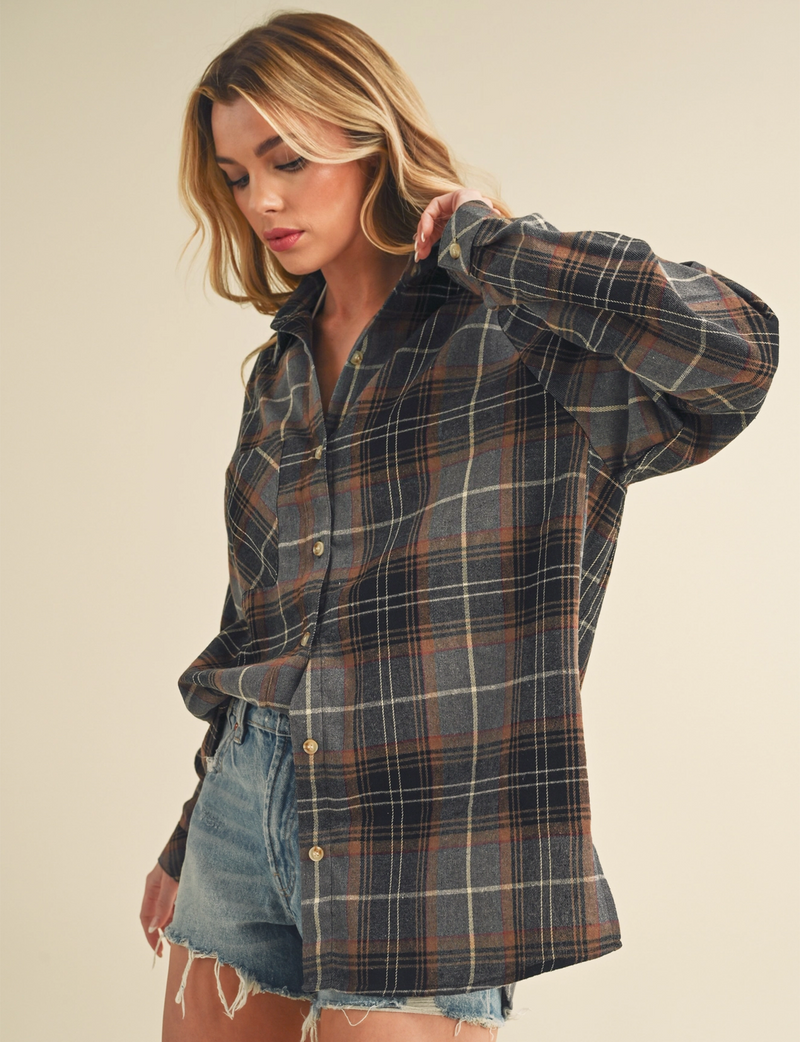 Kate Flannel Shirt, Grey Combo