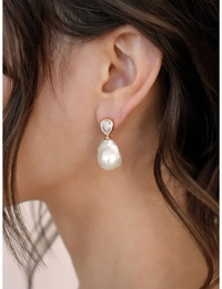 Freshwater Heirloom Earrings, Gold/Crystal