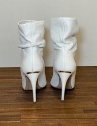 Burberry Pebbled Leather Peep-Toe Ankle Booties, White