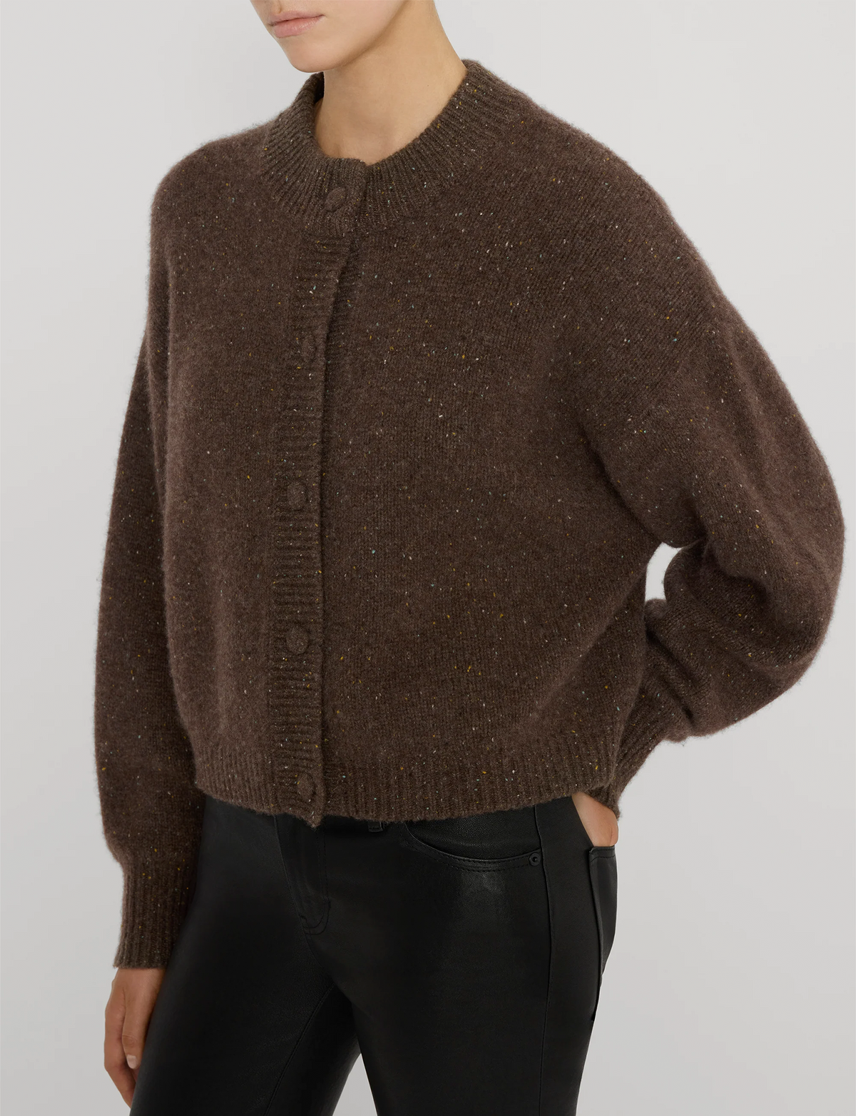 Cashmere Fleck Cardi, Brown