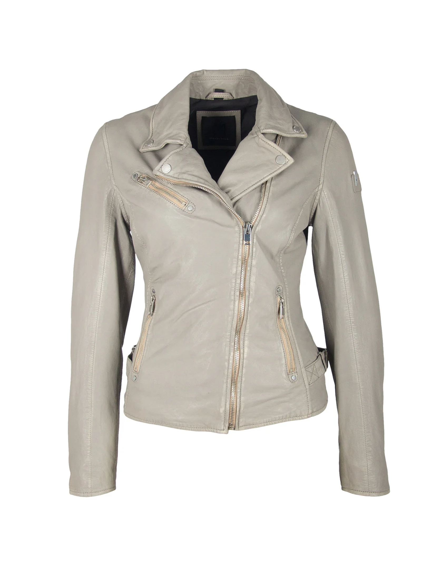 Sofia Leather Moto Jacket, Silver/Grey