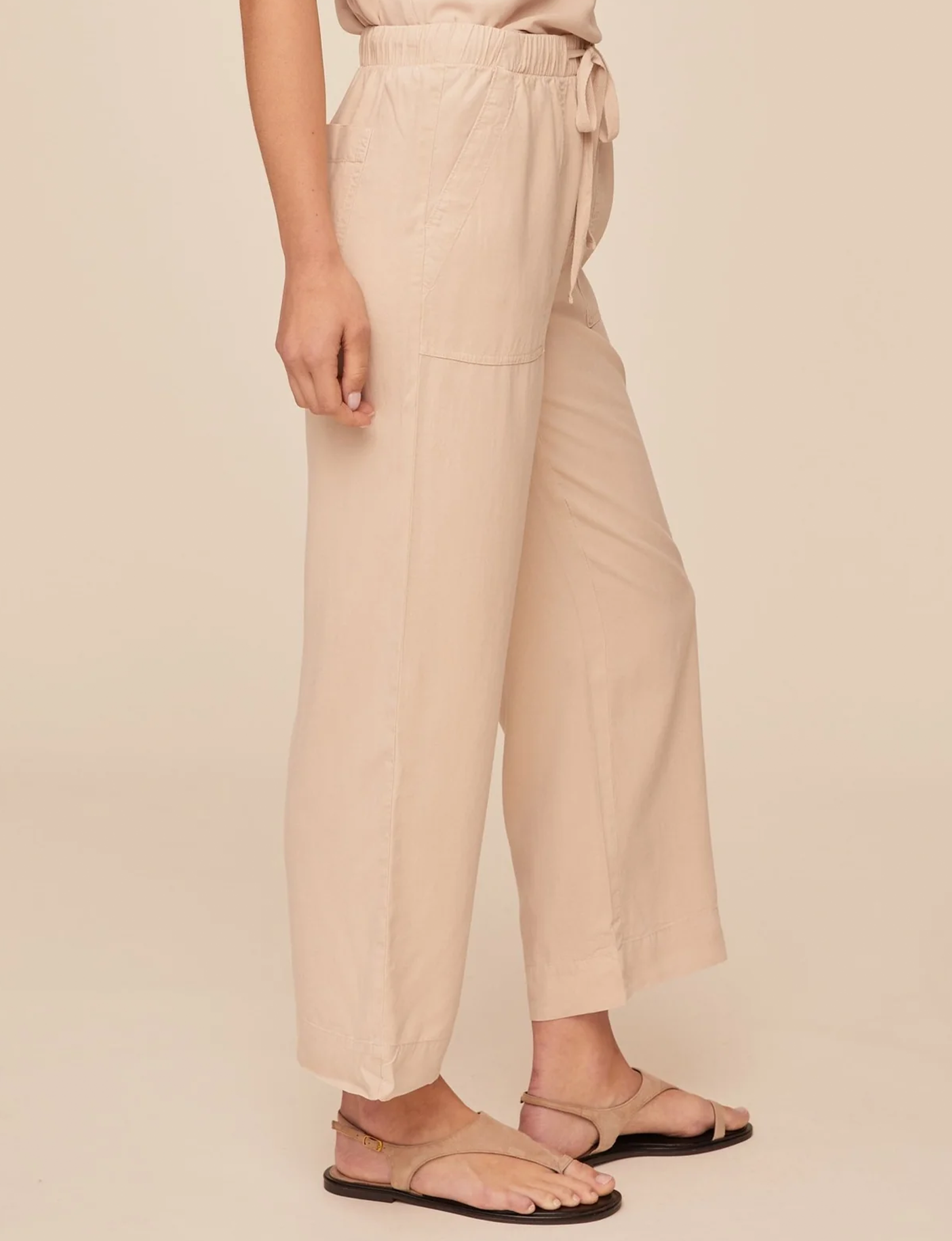 Easy Wide Leg Crop, Linen Sand