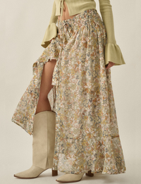 Floral Chiffon Maxi Skirt, Cream