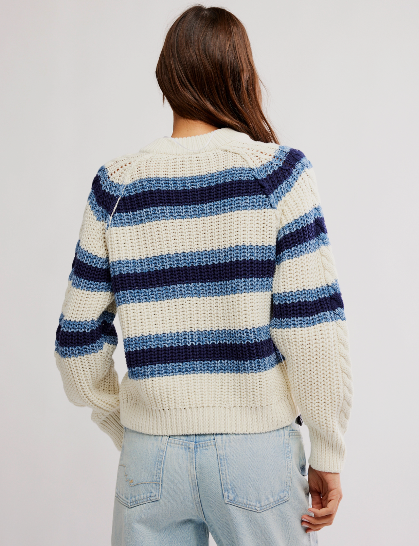Frankie Cable Striped Sweater, Ivory/Combo