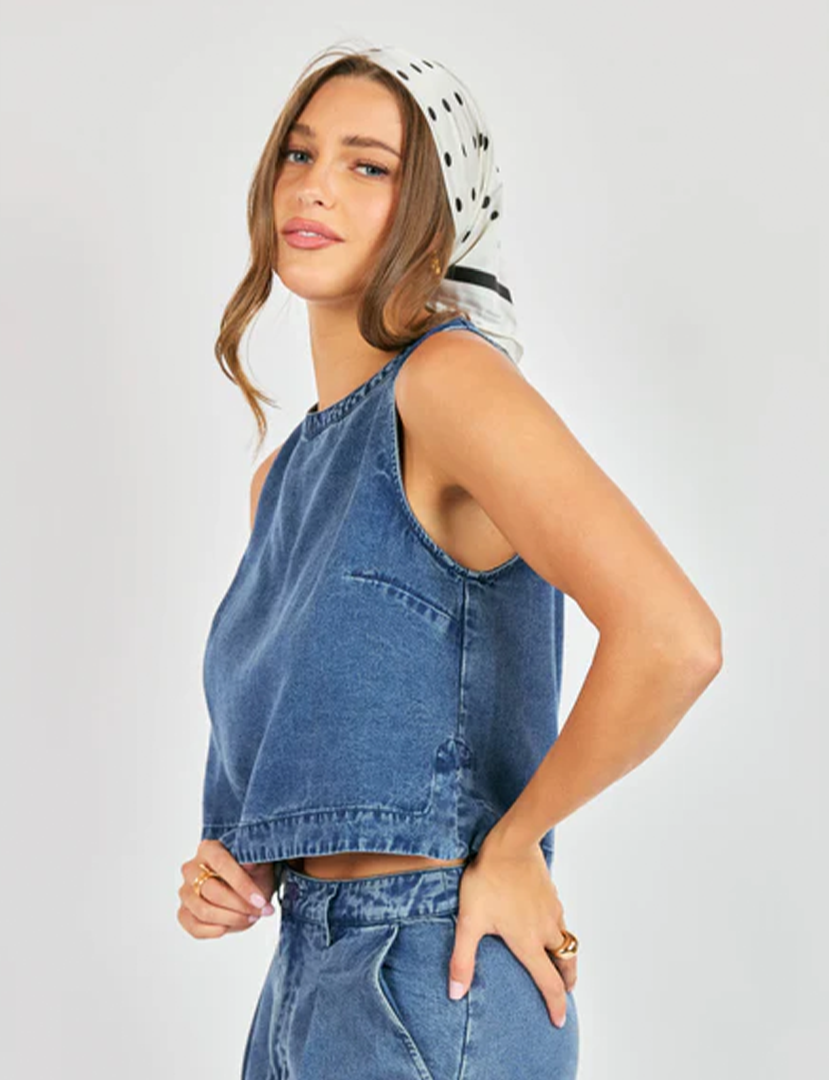 It's Pouring Sleeveless Top, Dark Chambray