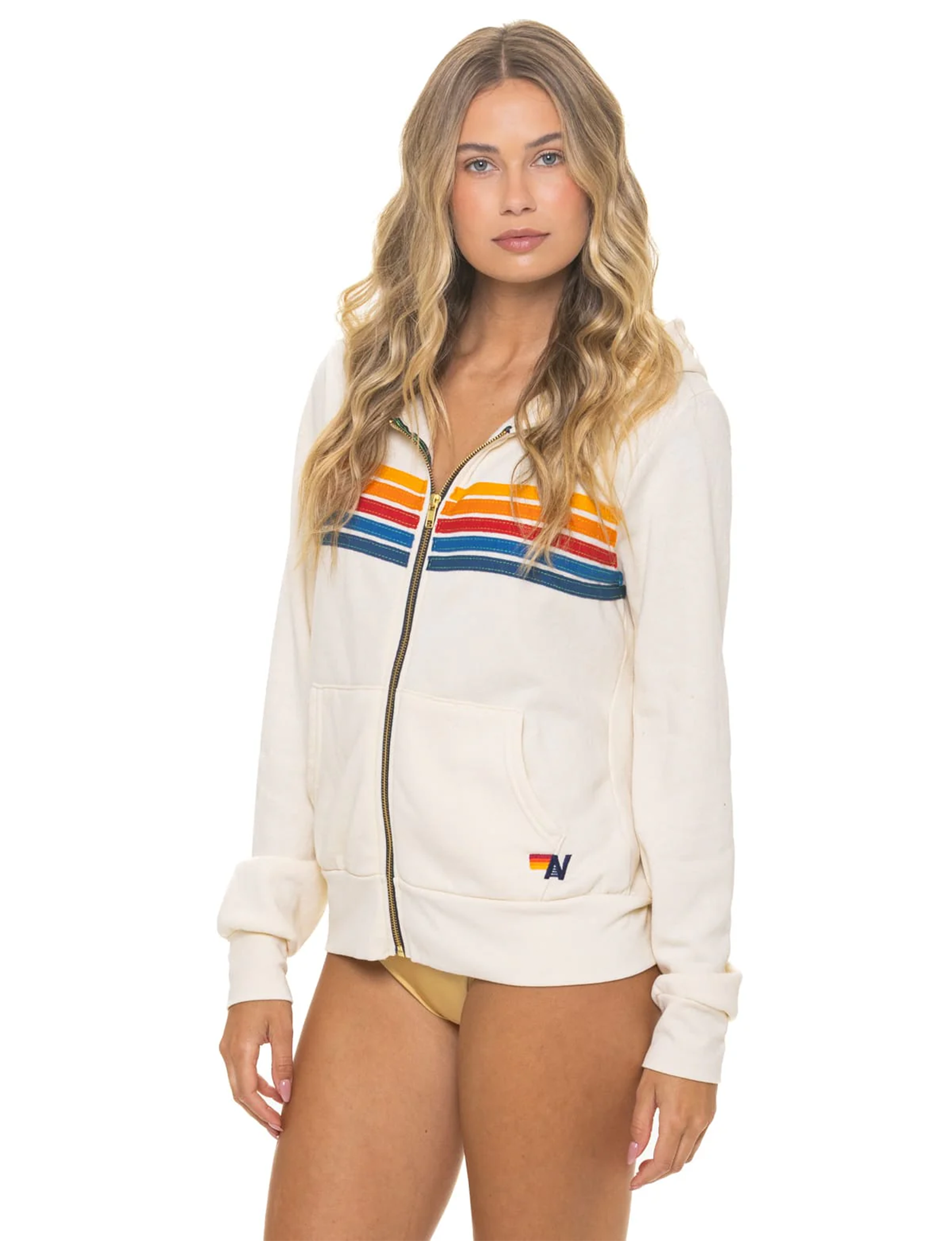 5 Stripe Zip Hoodie, Vintage White/Multi
