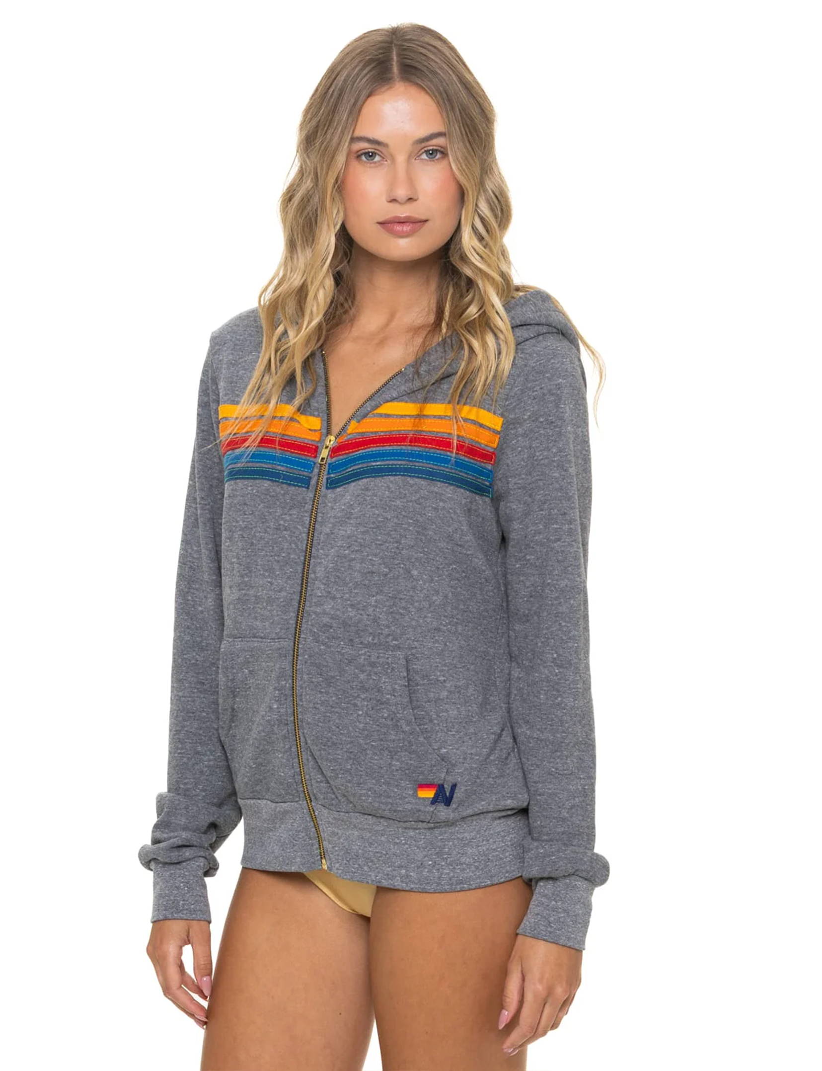 5 Stripe Zip Hoodie, Heather Grey/Multi