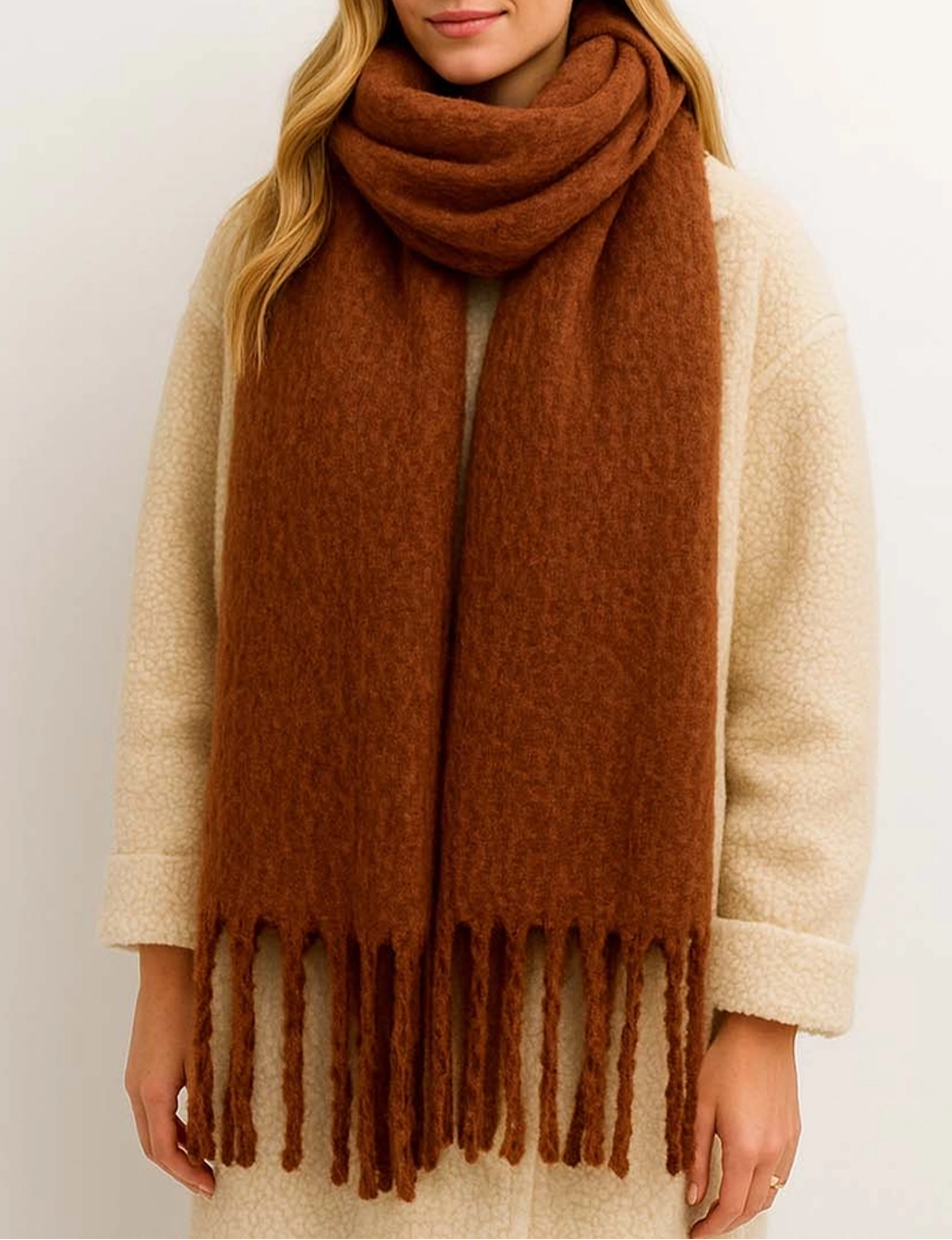 Tassel Knit Scarf, Brown