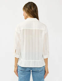 Embroidered Pintuck Top, White