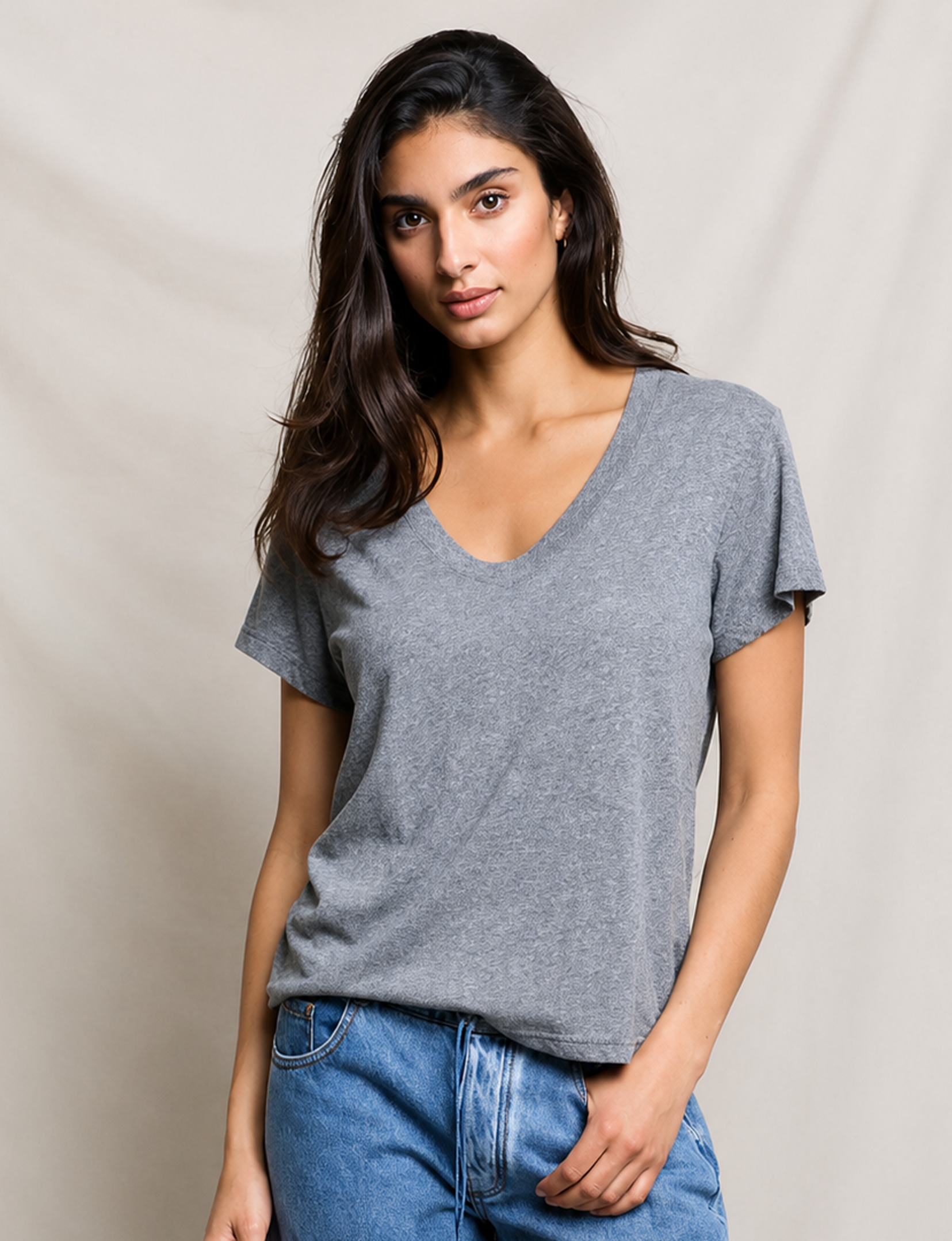 Hendrix V Neck Tee, Heather Grey