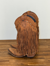 Tall Fringe Suede Boots, Camel