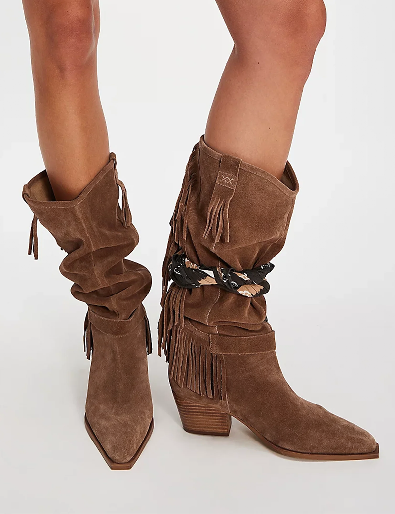 Faith Fringe Western Boot, Faded Saddle Suede – Punch Clothing