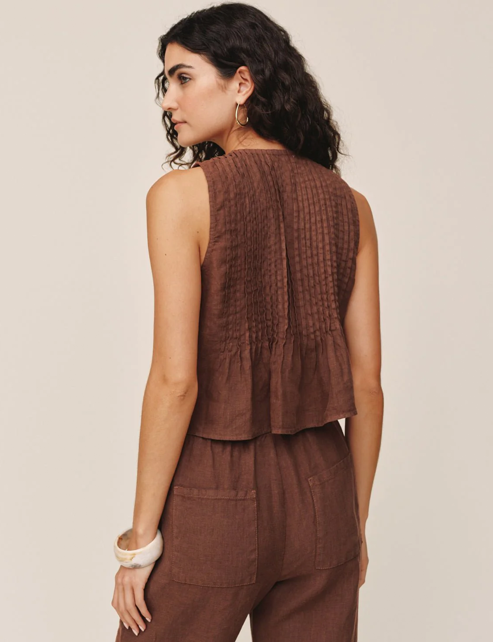 Pintuck Top, Sea Glass Brown