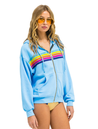 5 Stripe Relaxed Zip Hoodie, Sky/Rainbow