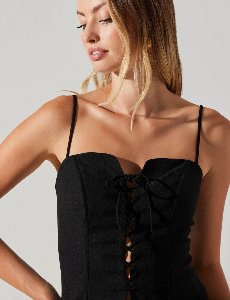Kylian Lace Up Top, Black