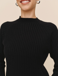 Raglan Ribbed Sweater, Black