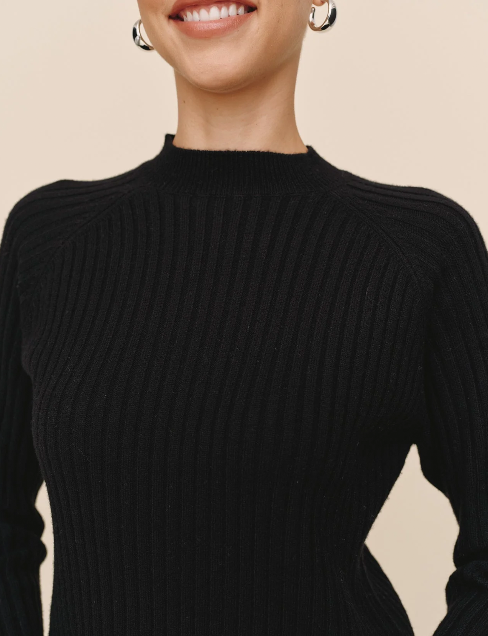 Raglan Ribbed Sweater, Black