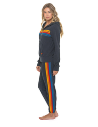 5 Stripe Zip Hoodie, Charcoal Multi