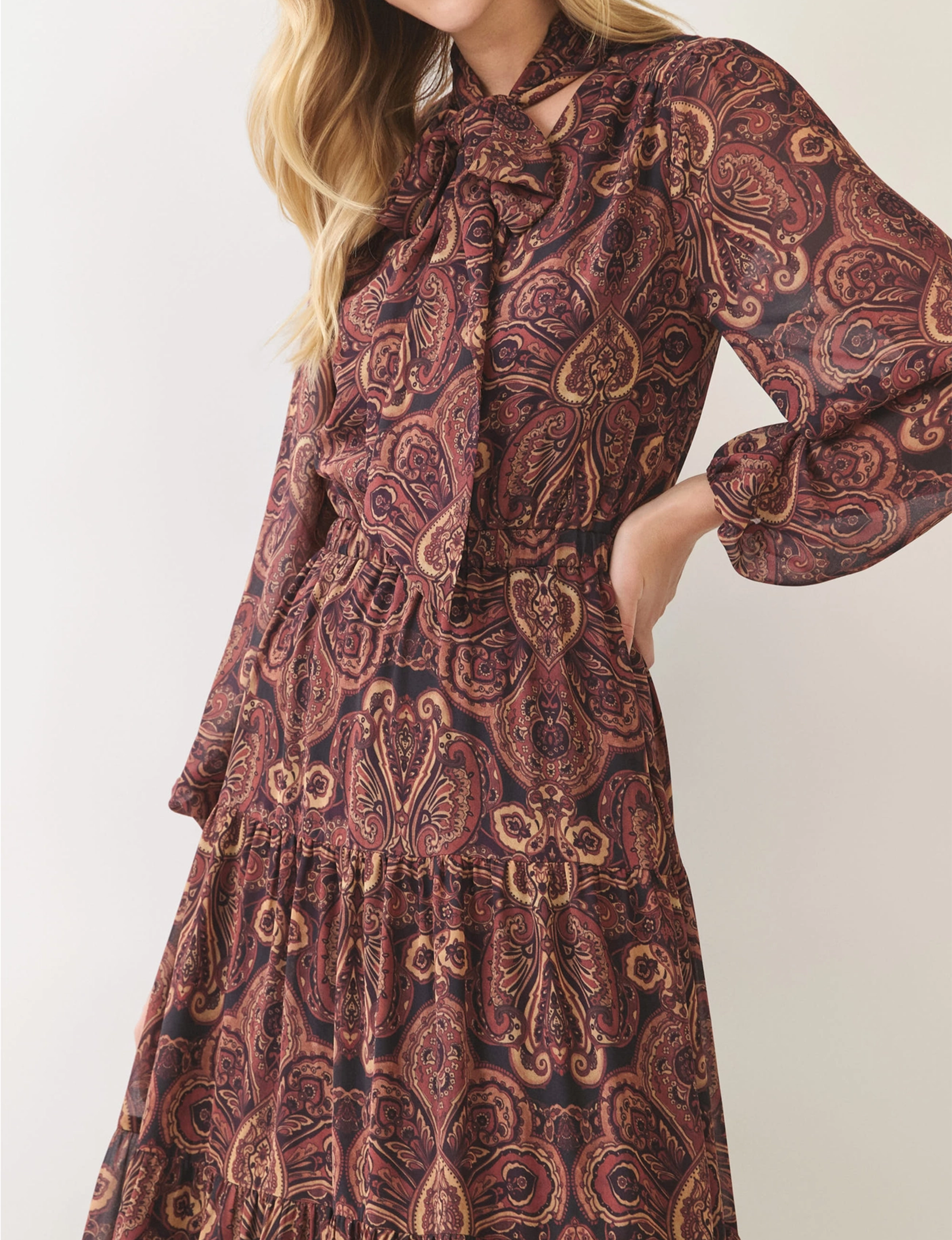 Western Presley Maxi Dress, Wine/Multi