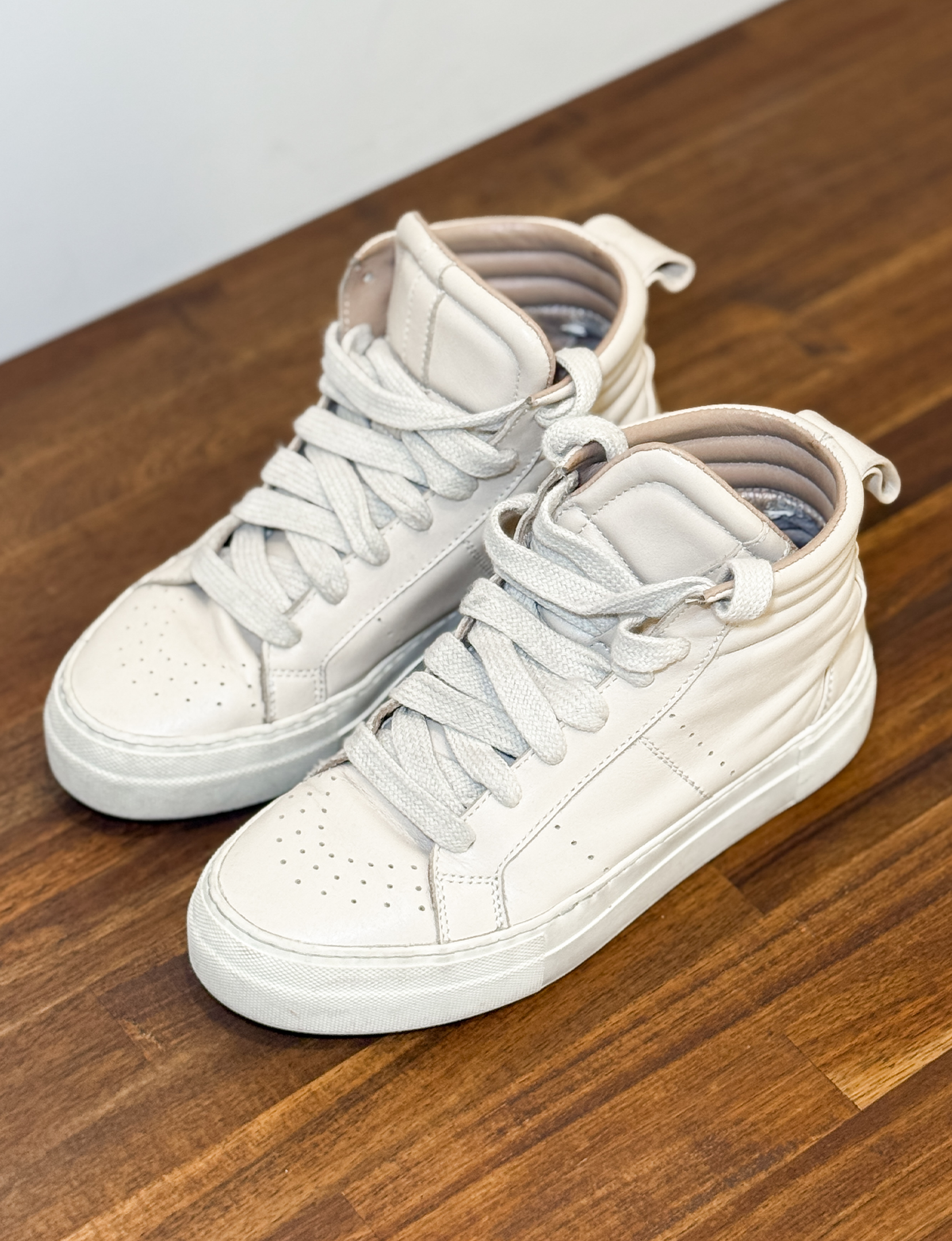 Helmut Lang Leather High Top Sneakers, Cream