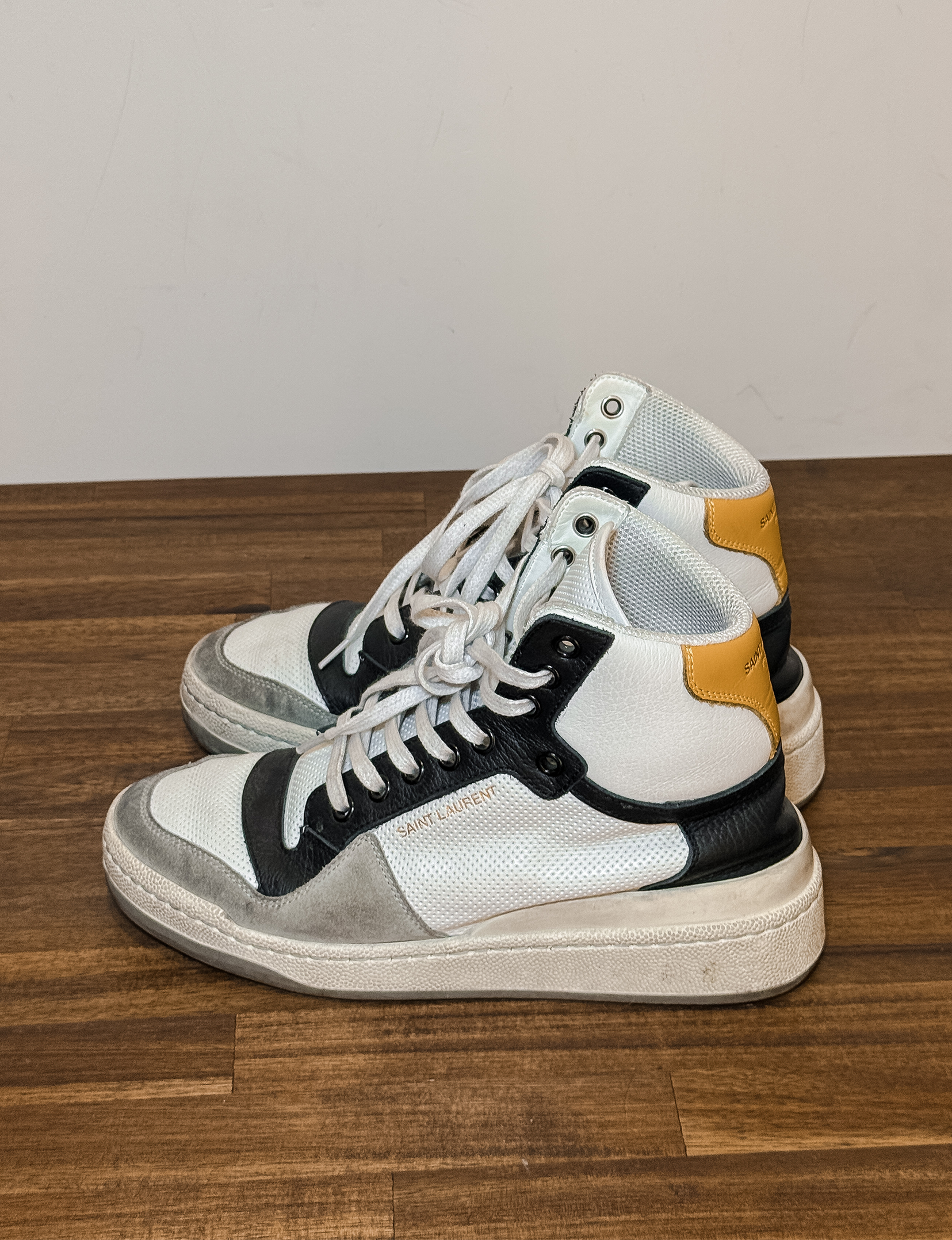Saint Laurent High Top Sneakers, Grey Suede/Black Leather
