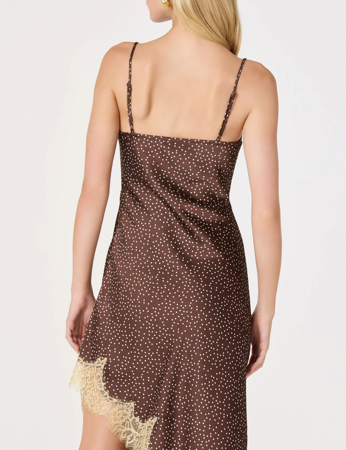 Kiersten Polka Dot Asymmetric Dress, Brown Polka