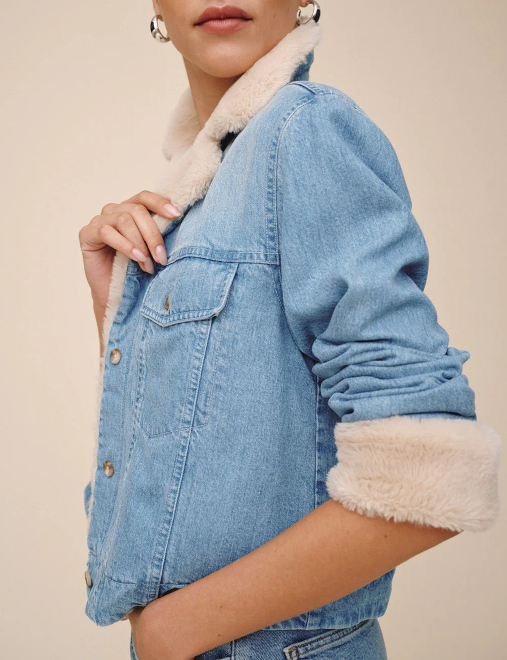 Fur Denim Jacket, Vintage/Frost Wash