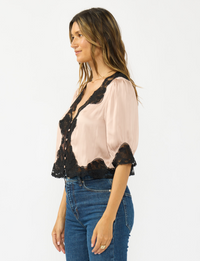 Lace Front Blouse, Champagne/Black