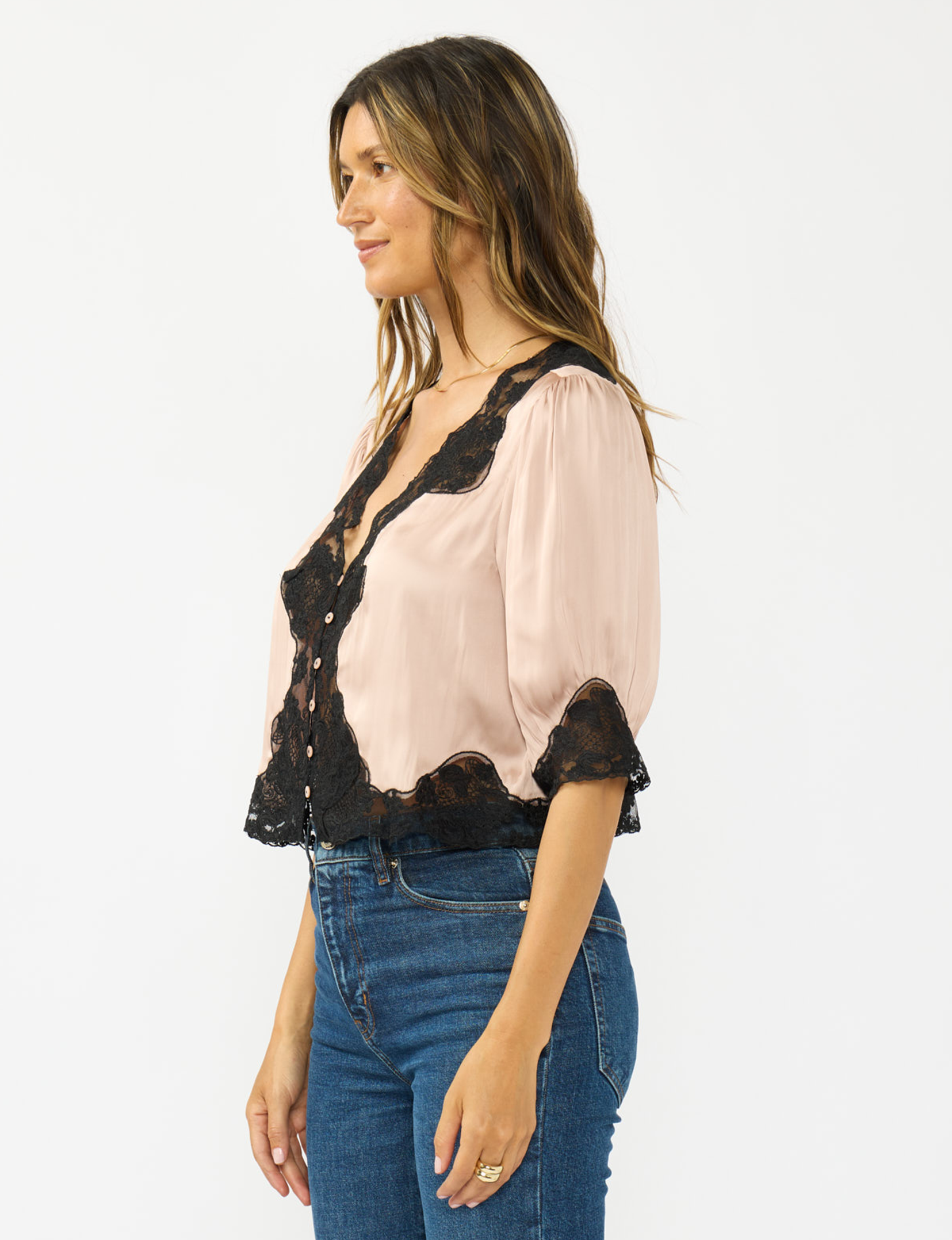 Lace Front Blouse, Champagne/Black