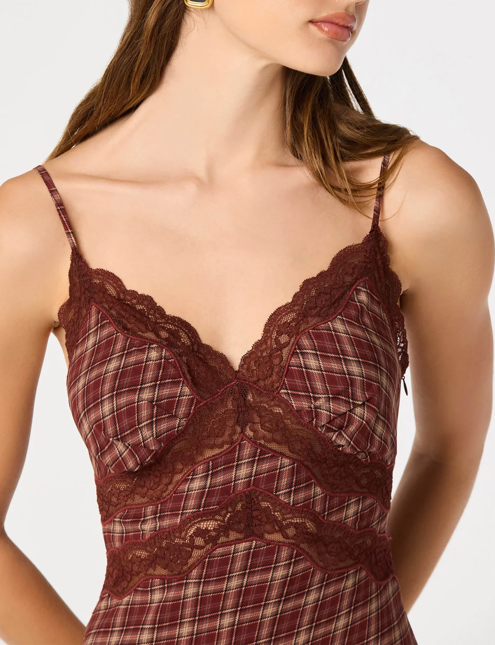 Carin Dress, Wine Plaid